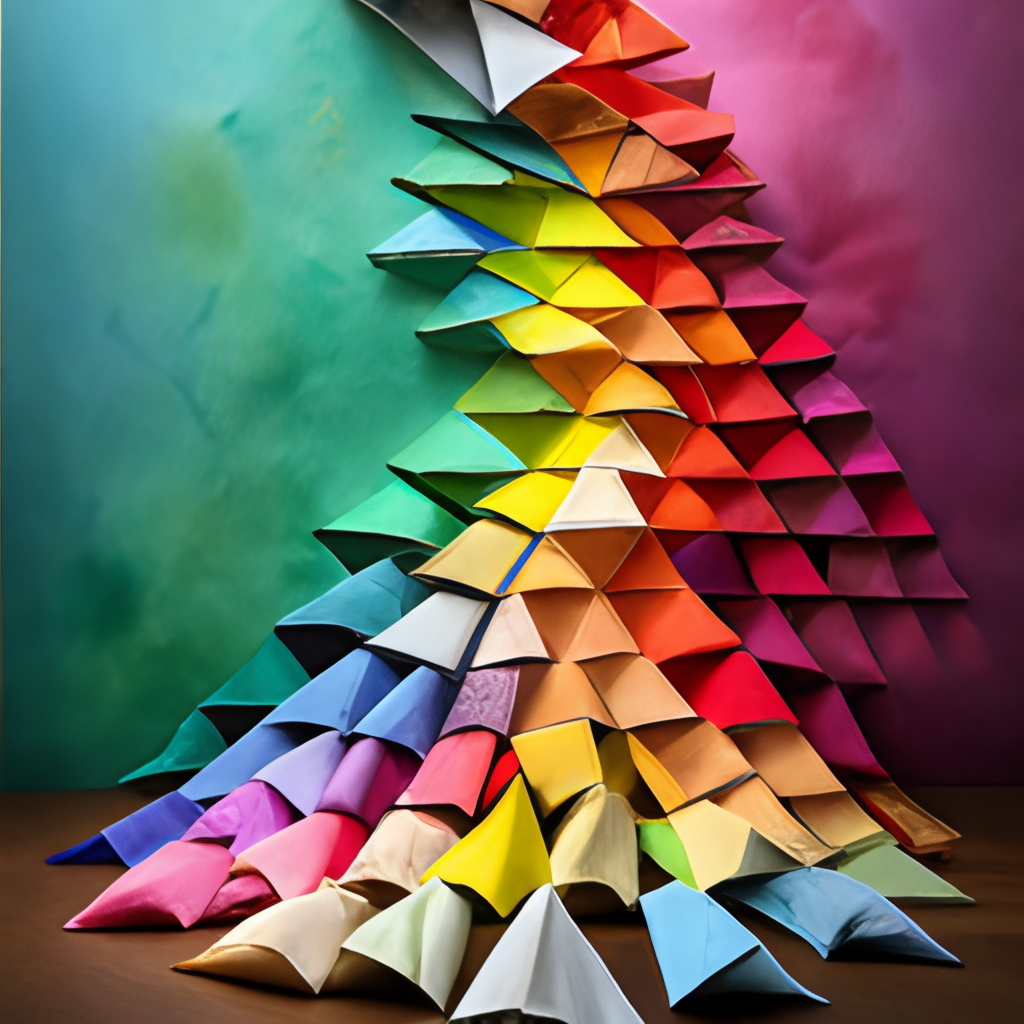 Origami art rainbow in silk