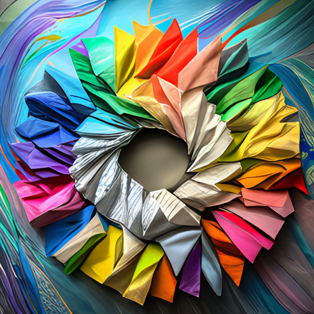 Origami art rainbow in silk moving in circle motion