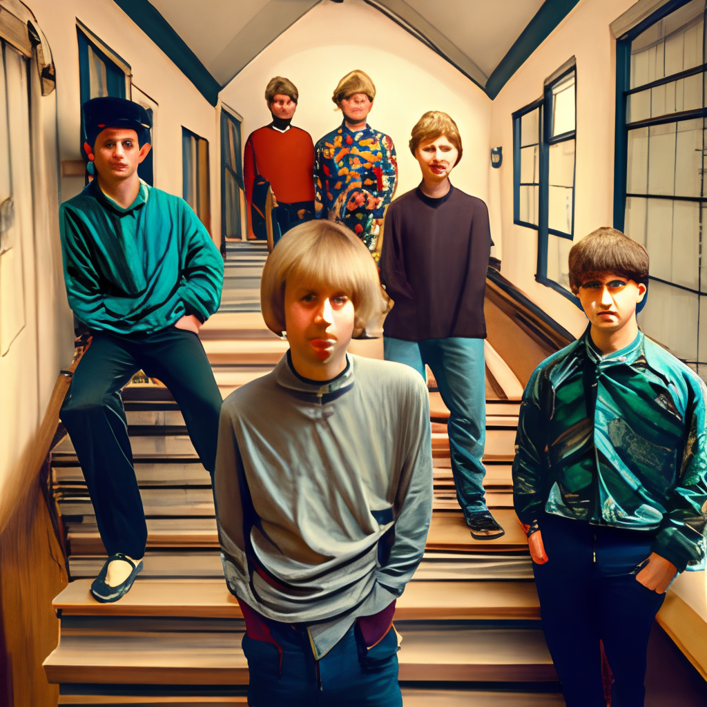 a grup of kids in the hall in the hounted house