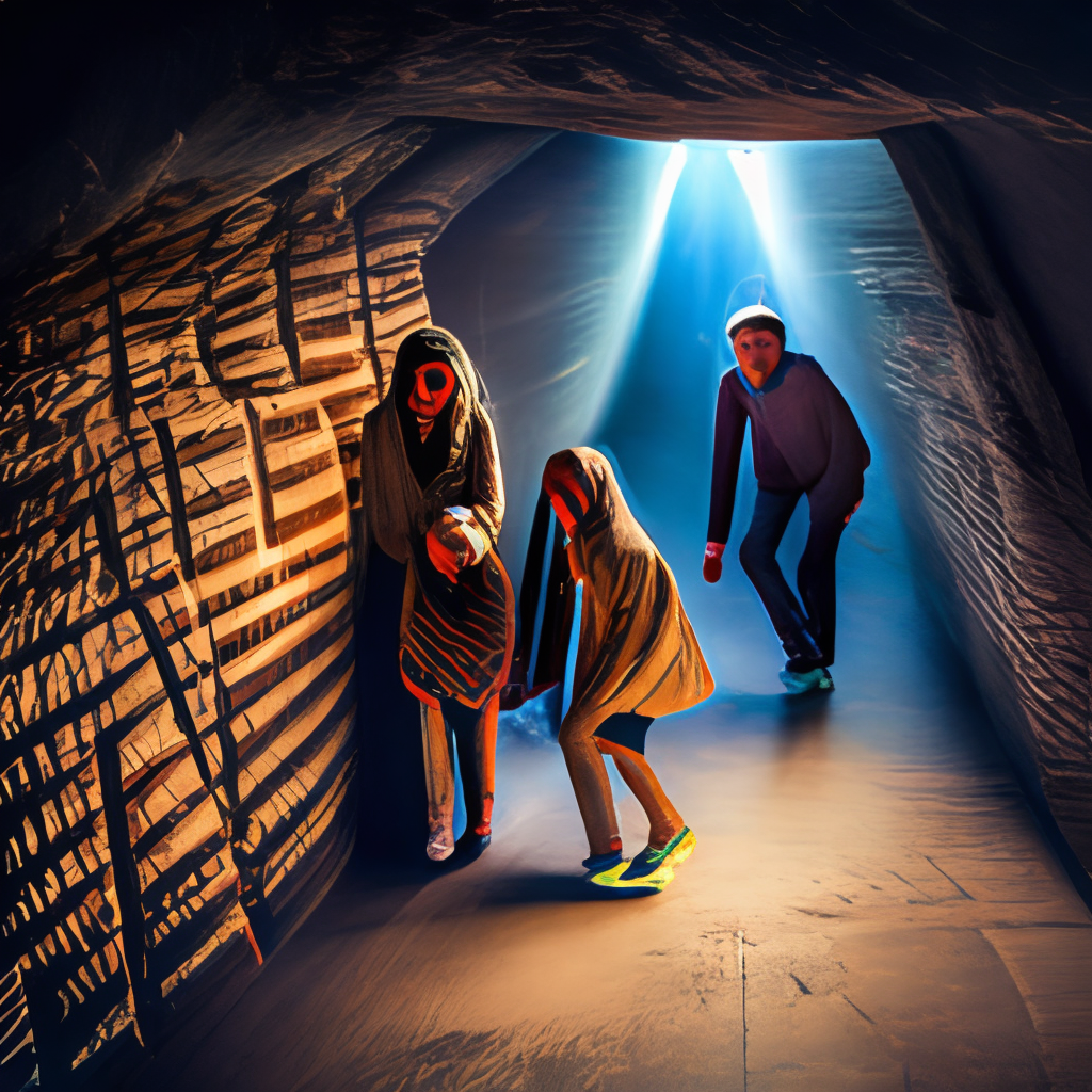 a grup of kids playing hide and seek in the dark
