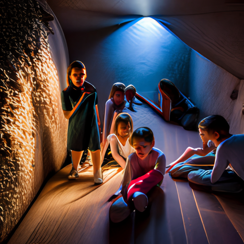 a grup of kids playing hide and seek in the dark