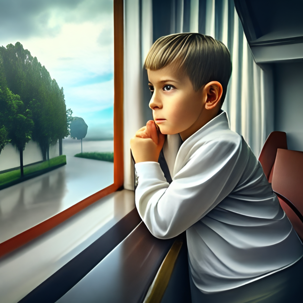 A kid looking at the window in horror