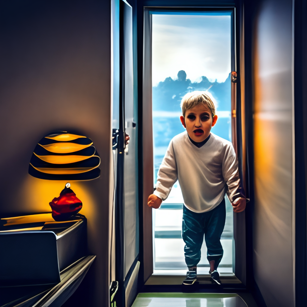 A kid looking at the window in horror face