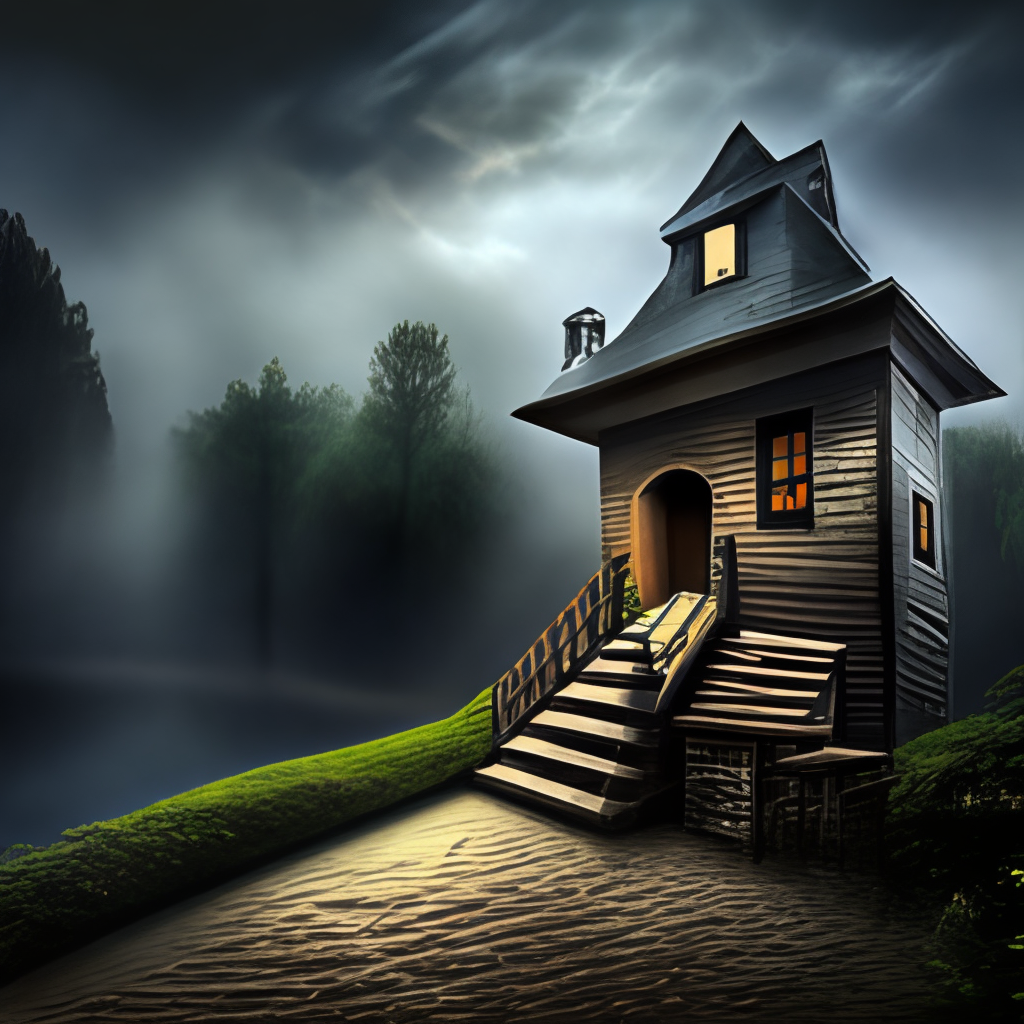 a house that is scary in the night in a forest