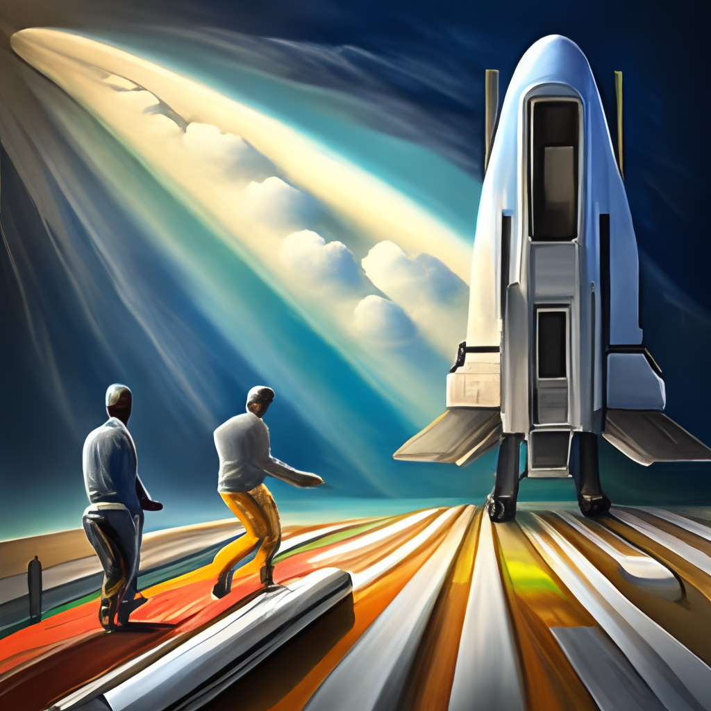 Create a digital painting that captures the intense energy and excitement of a space shuttle launch as seen from the perspective of an observer on the Create a digital painting that showcases the sleek and futuristic design of a Gemini space vehicle. The painting should highlight the intricate details of the spacecraft, such as the reflective metal exterior, the small thrusters for maneuvering in space, and the large, rounded windows that offer a view of the cosmos. The scene should be set against the backdrop of space, with stars and galaxies visible in the distance. The lighting should be realistic, with the sun casting shadows on the spacecraft and illuminating the intricate details of its design. Aim for a level of detail and accuracy that makes the viewer feel like they are right there in space, witnessing the Gemini spacecraft as it travels through the cosmos.