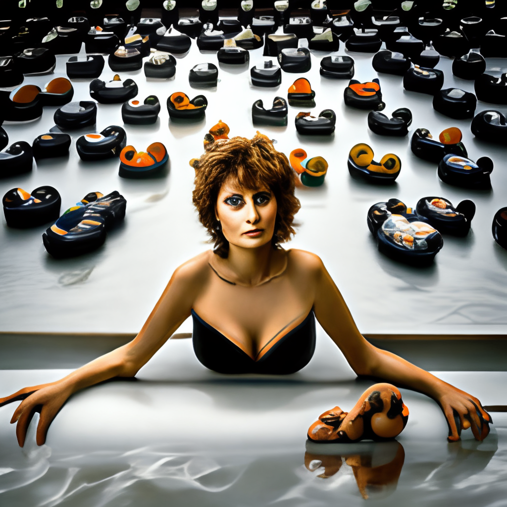 Sophia Loren in a heart shaped bath tub surrounded by rubber ducks:: hightly detailed, hyper realistic, photographic, wide angle lens:: in the style of Richard Avedon, Patrick Demarchelier, Vogue, Baron Adolphe De Meyer