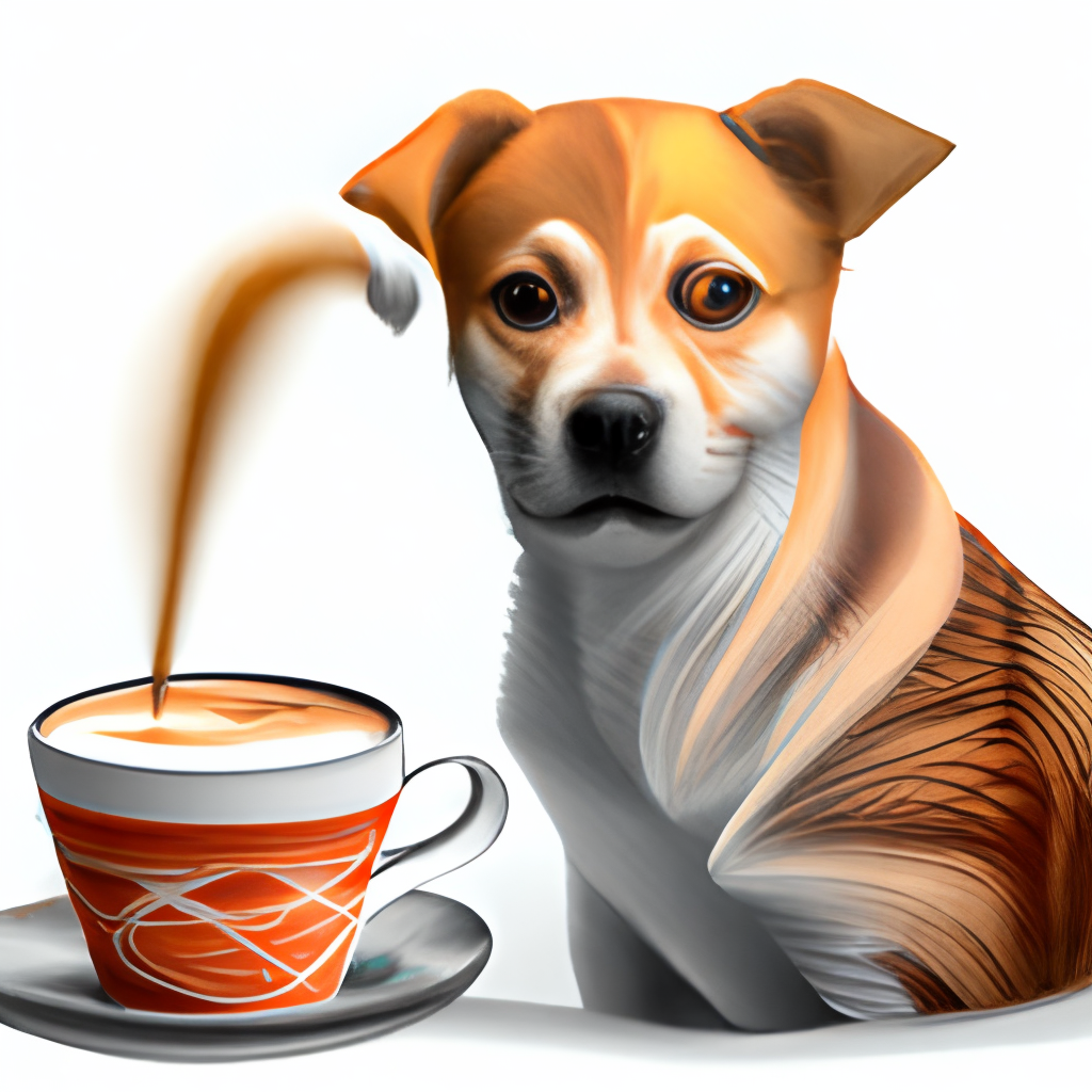 Generate an image of a dog, drinking latte with a straw 