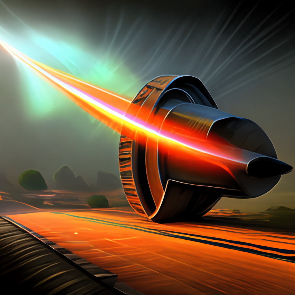 A starship illuminated by a warm, orange glow.

