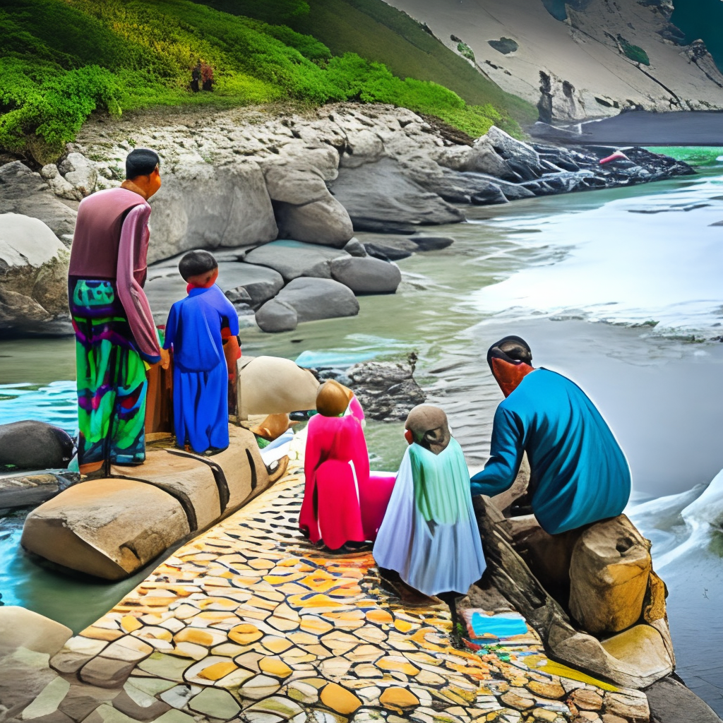 a family praying by the river during the day