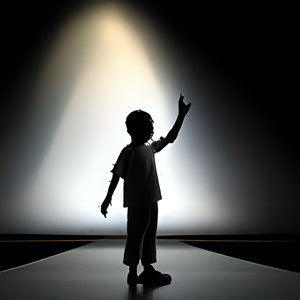 Silhouette of a boy holding his left hand up