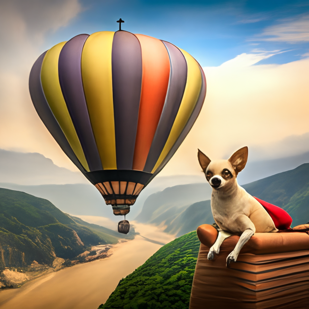 Chihuahua riding in a hot air balloon