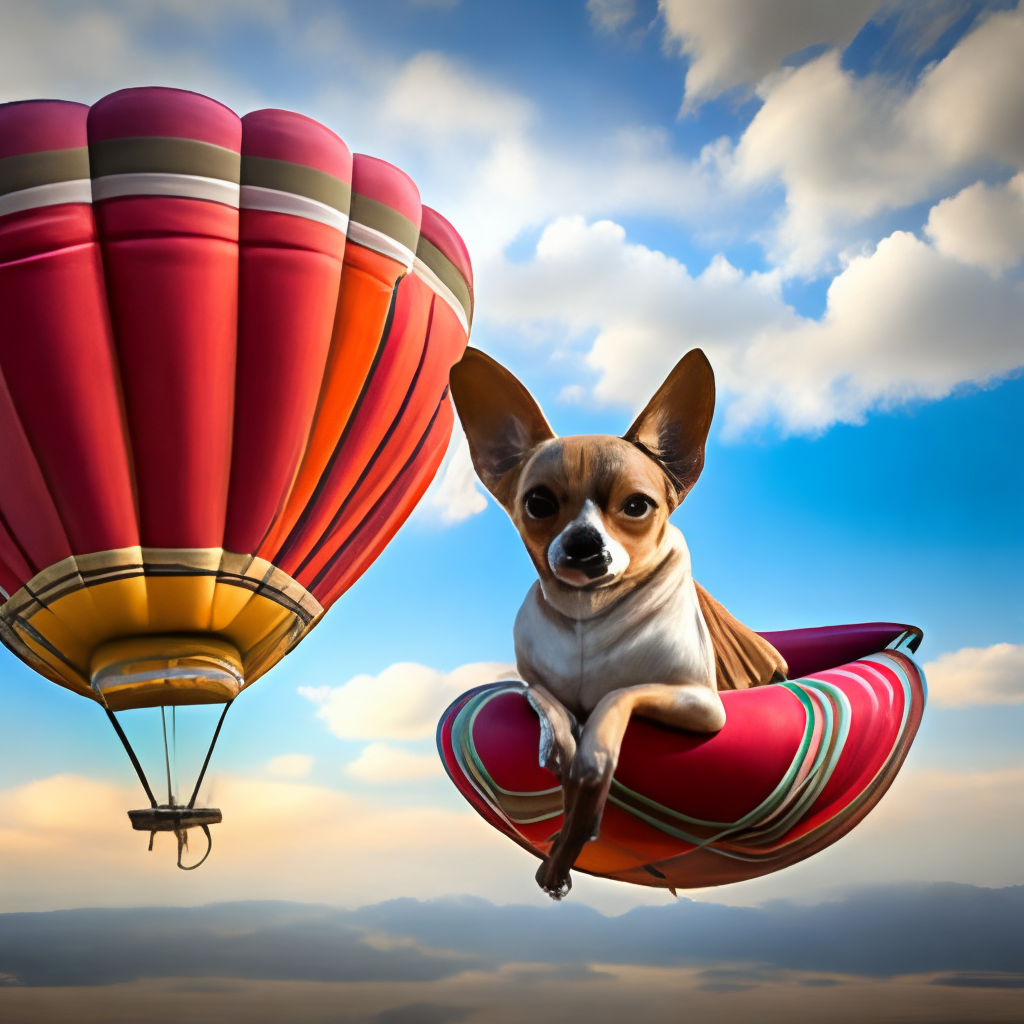 Chihuahua riding in a hot air balloon