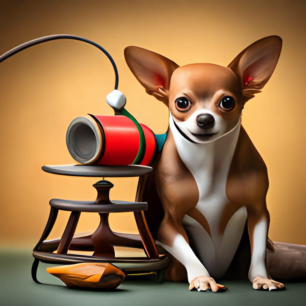 Chihuahua using a old fashioned phone