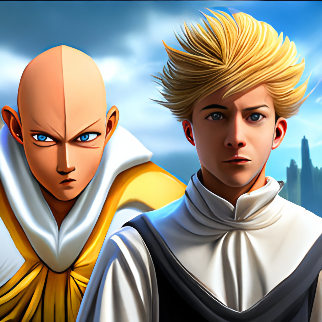 Saitama from One Punch Man turning into Kuririn from Dragon Ball