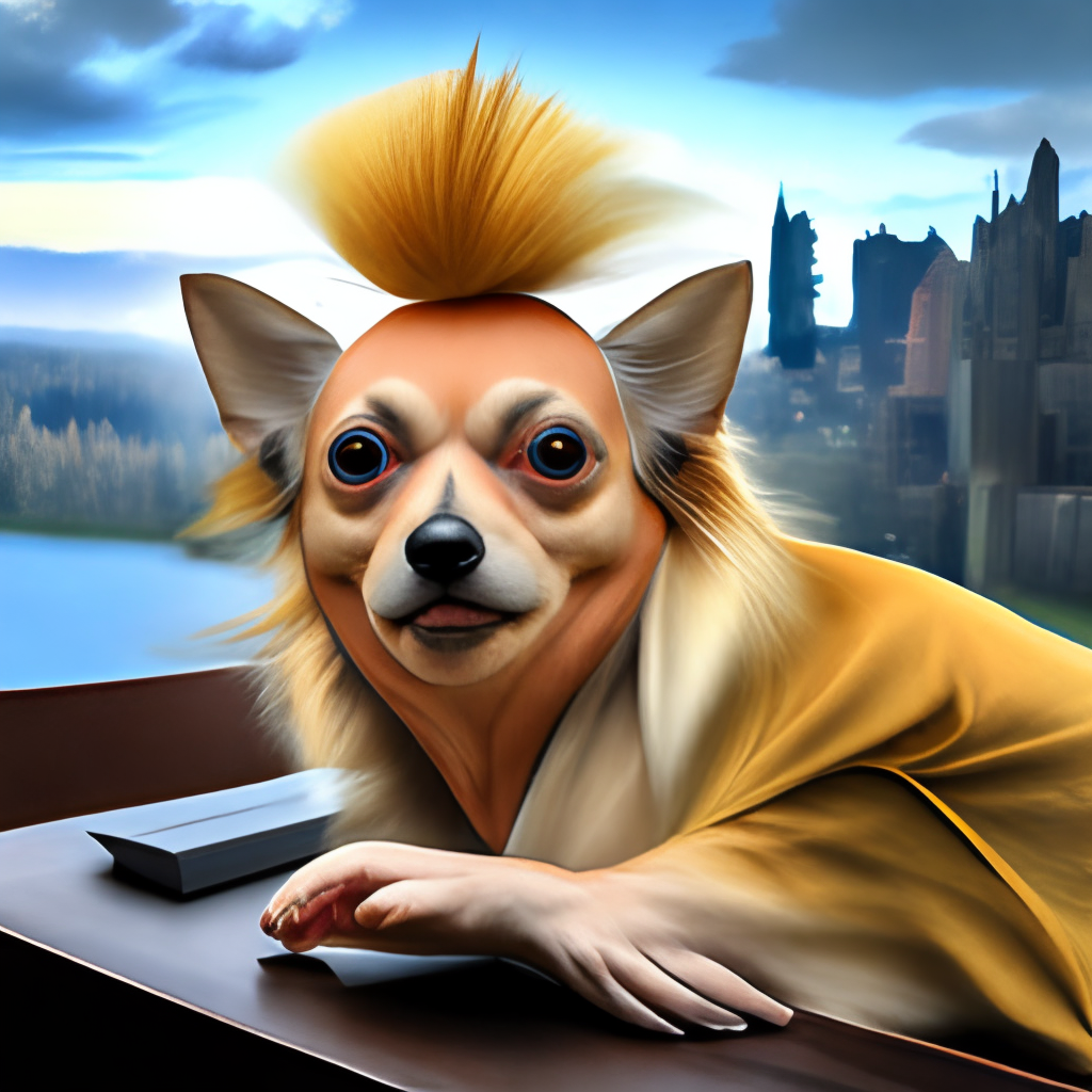 Chihuahua with Donald Trump hair