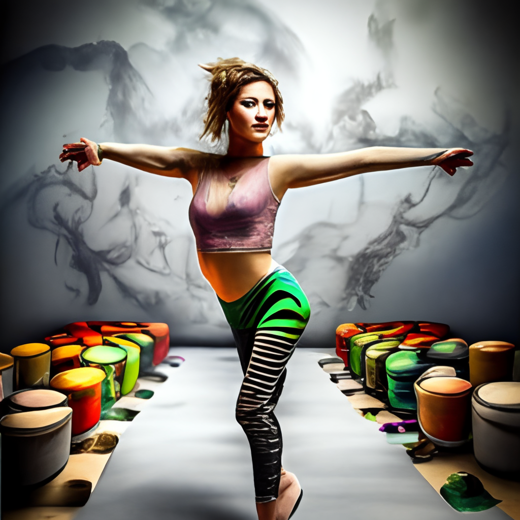 Create a dancing woman so so beautiful with much tattoos