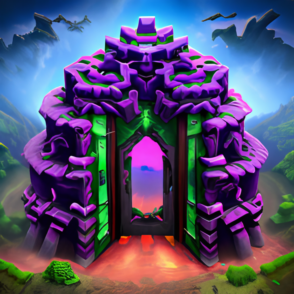 Minecraft black nether portal rotating, rectangular , purple portal, zombies and skeletons