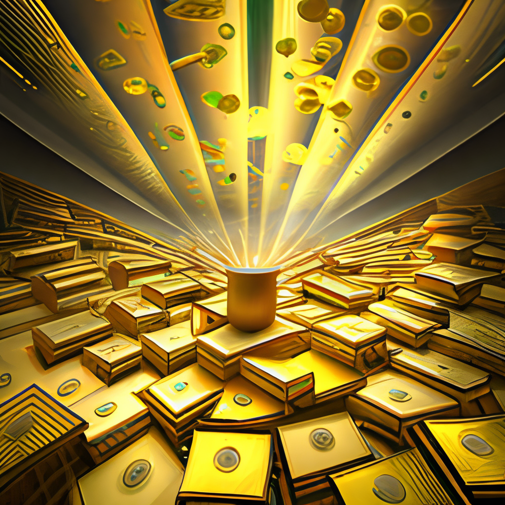 Rain of money irradiating golden light