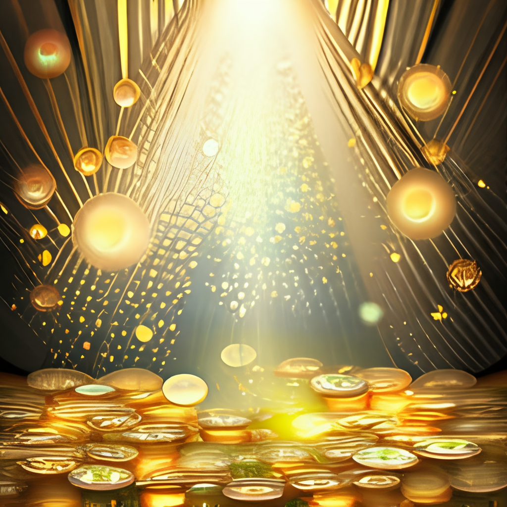 Rain of money irradiating golden light