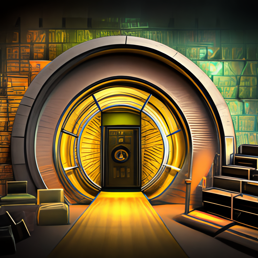Vault of money irradiating golden light
