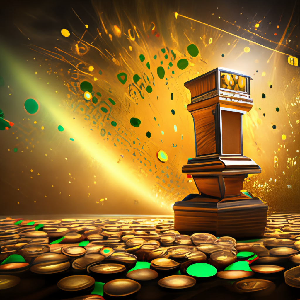 Treasure of money irradiating golden light