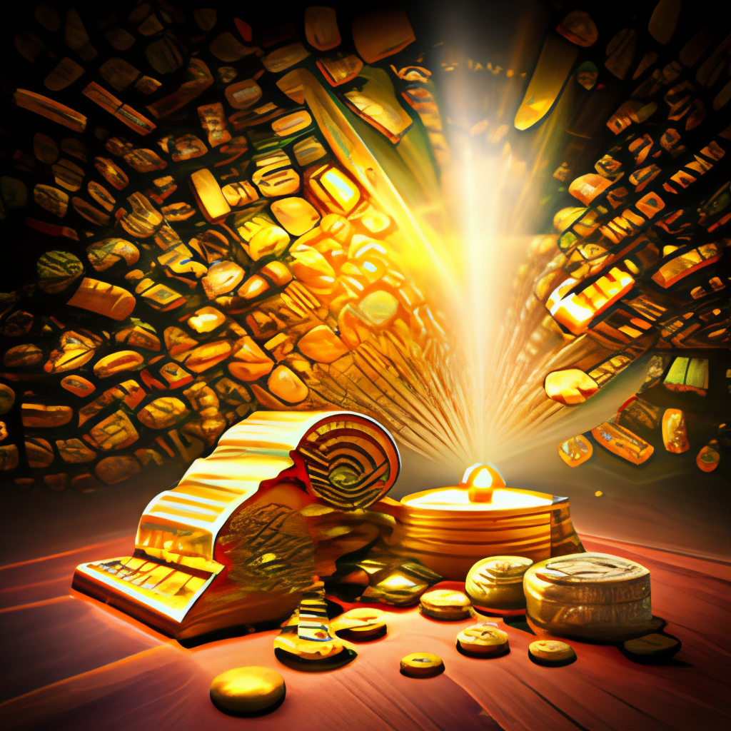 Treasure of money irradiating golden light