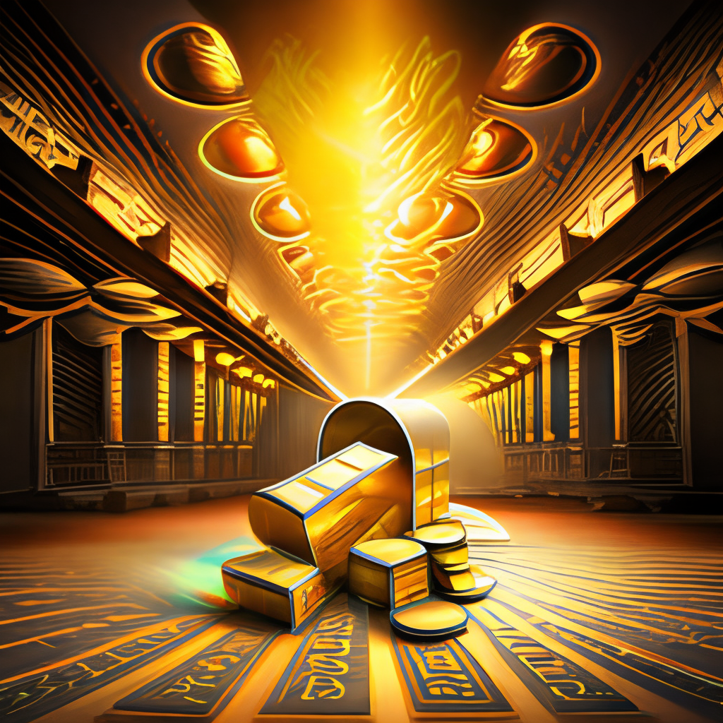 Treasure of money irradiating golden light