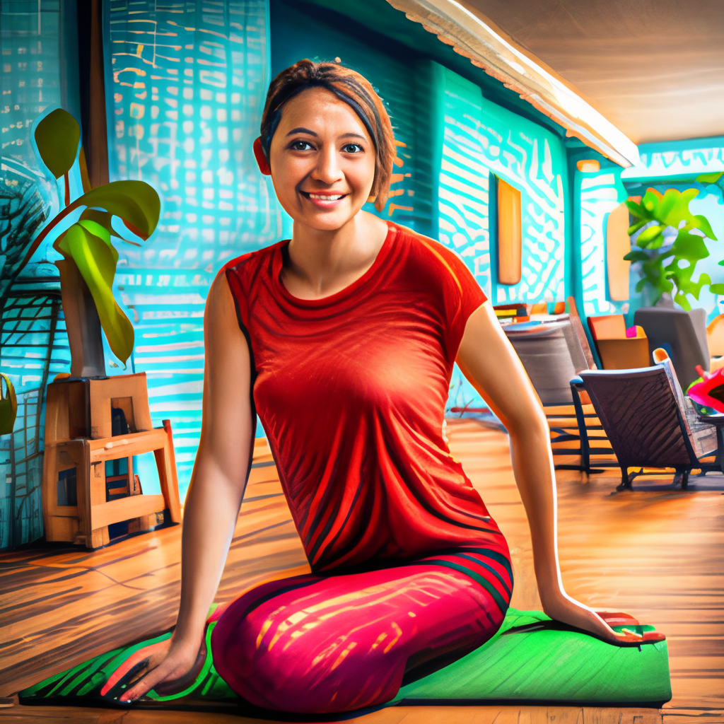 a smiling female yoga teacher in leggings