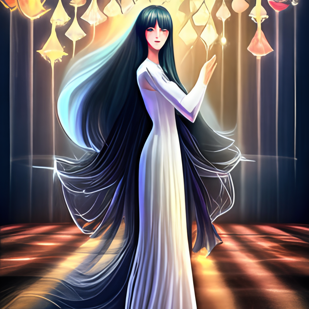 A black white hair girl with a long gown shining 