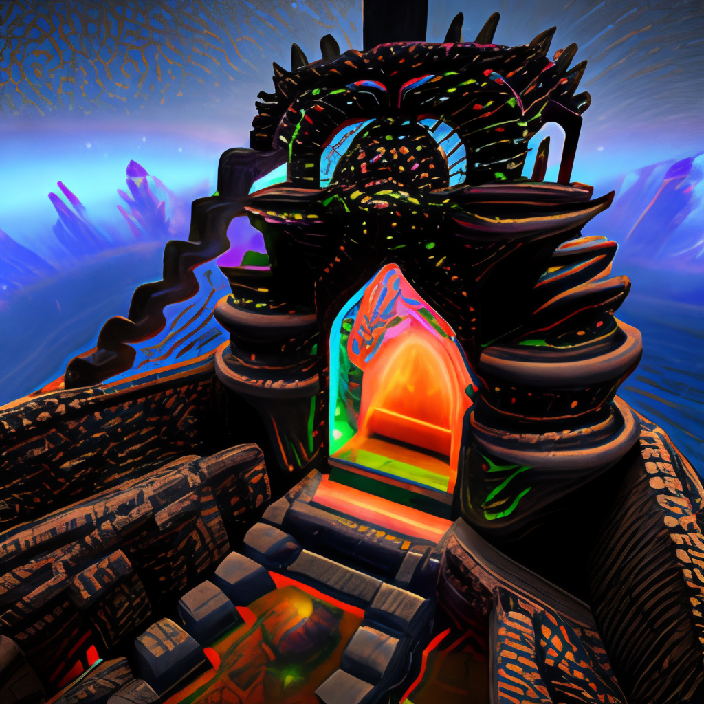 obsidian nether portal up a spiral staircase, colourful