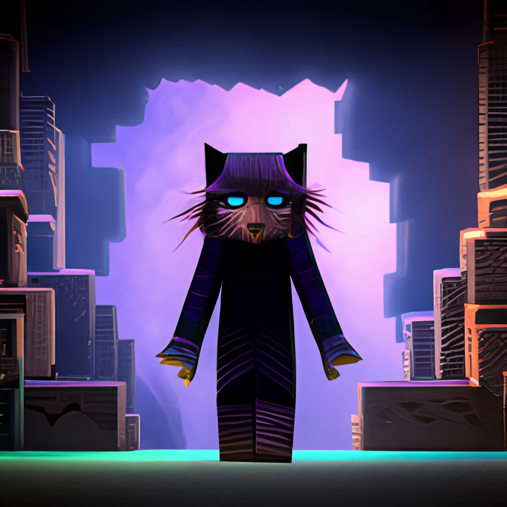 obsidian nether portal, minecraft cat-girl