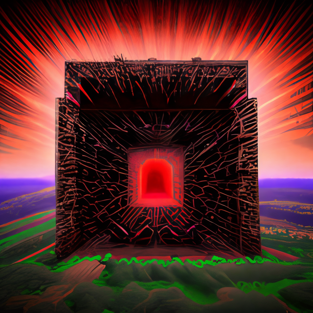 obsidian nether portal, detailed square pig-man, meadow