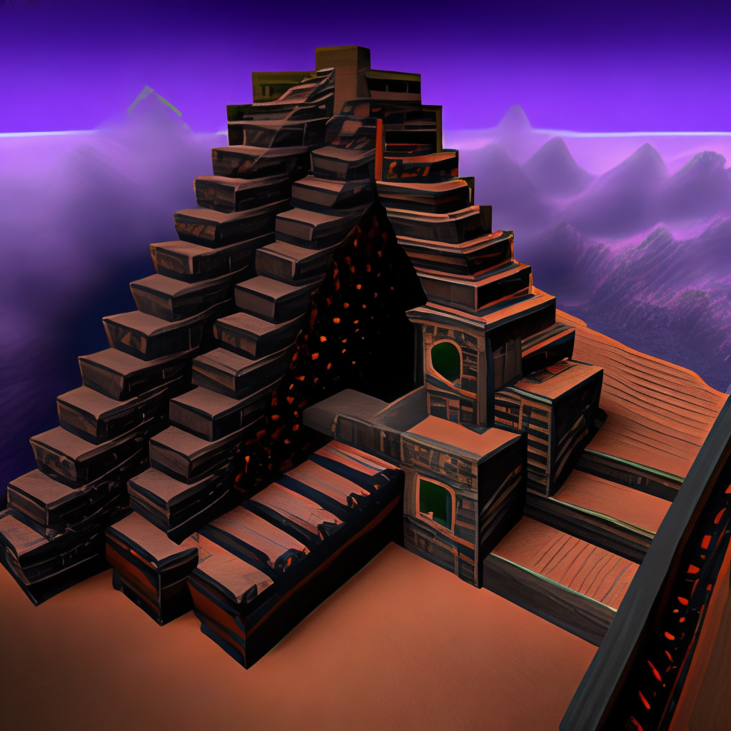 obsidian ruined nether portal staircase, square clouds, pyramids, sand