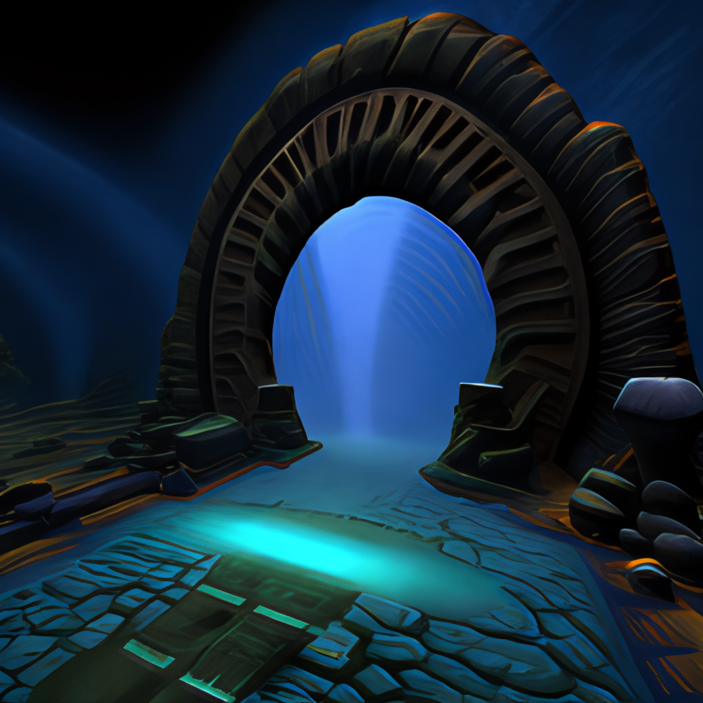 obsidian nether portal, underwater ancient city, whale, sunrays