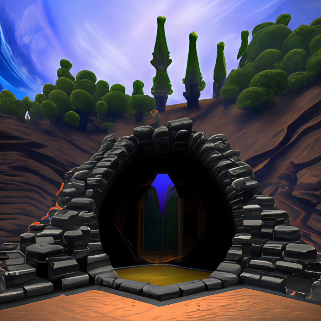 obsidian nether portal, thick forest, sun rays