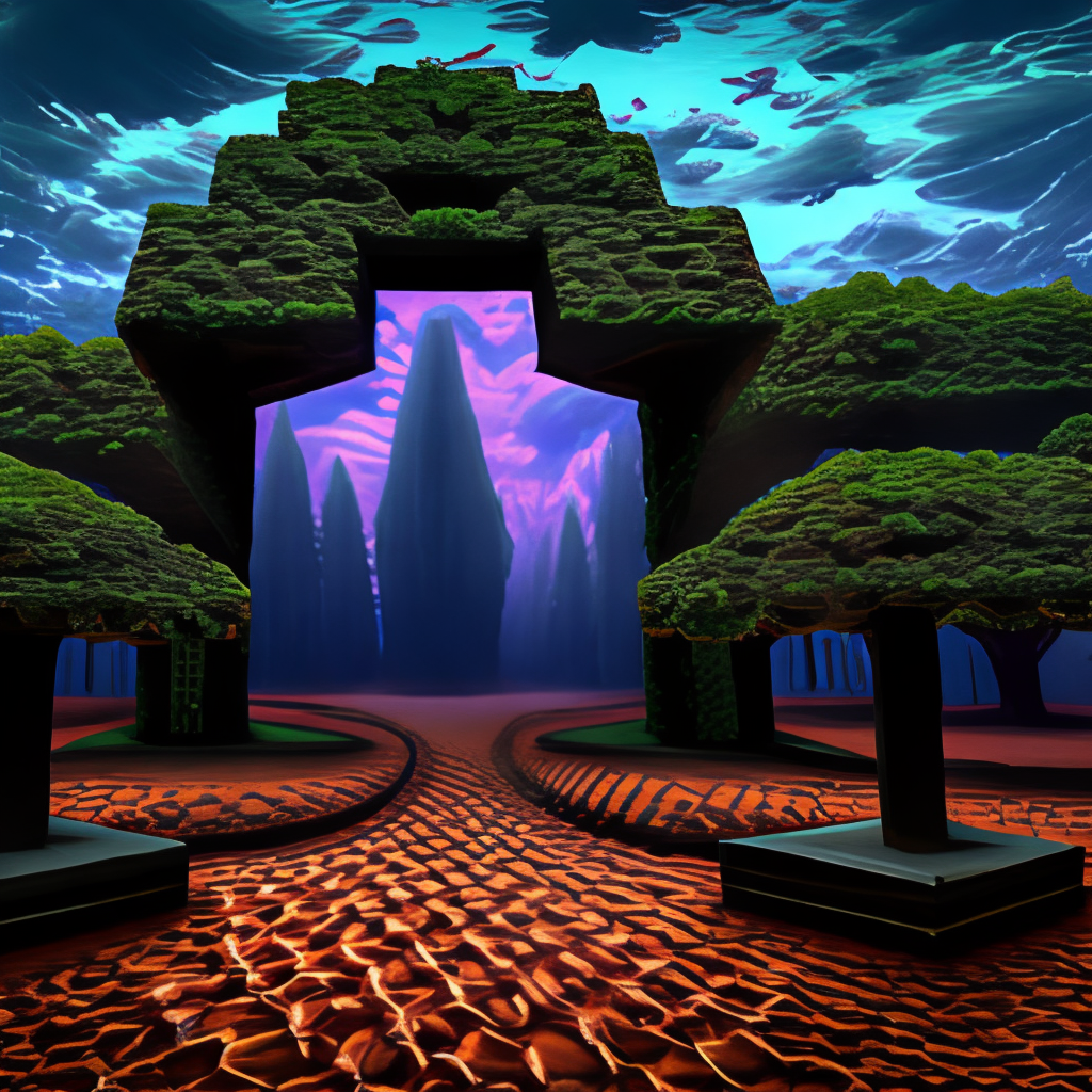 obsidian nether portal,  minecraft forest, minecraft trees, square trees