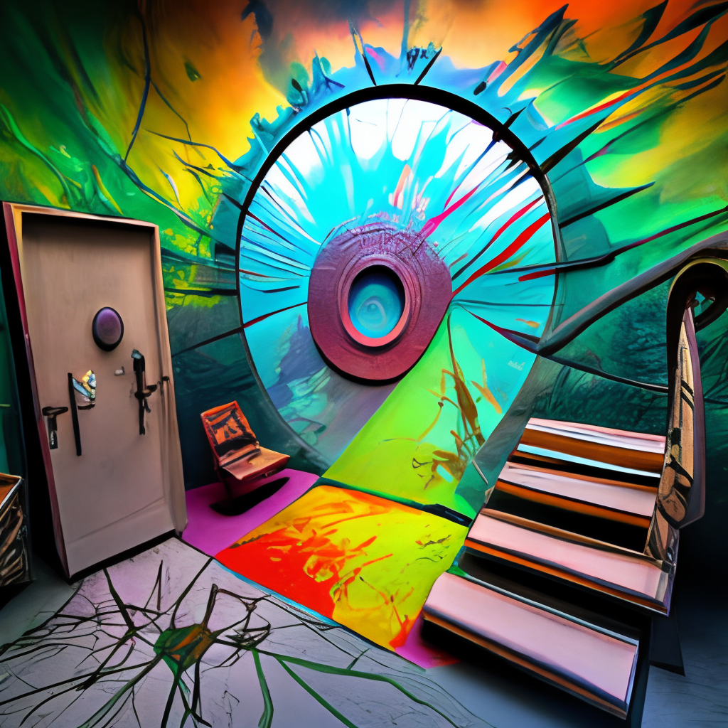 cosmic doorway portal,  graffiti wall, graffito, spray-painted writing