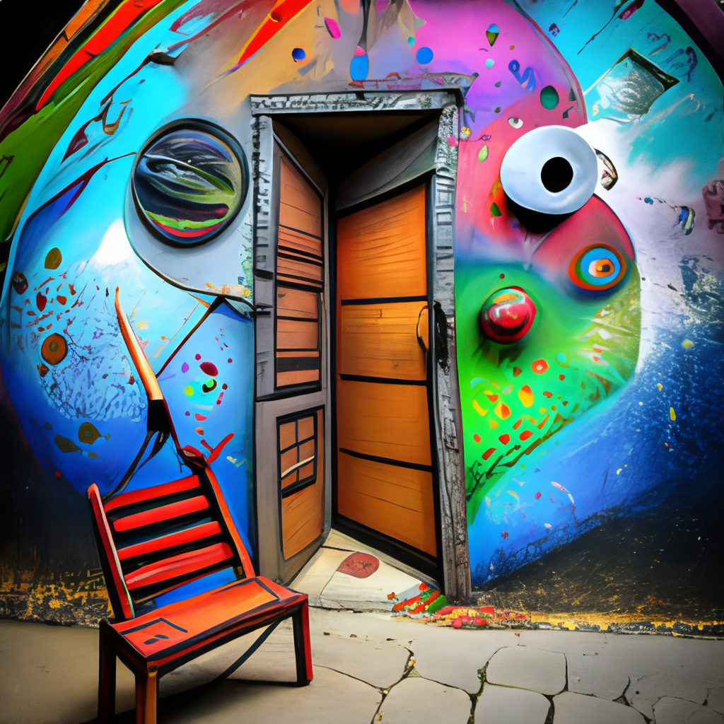 cosmic doorway portal,  graffiti wall, graffito, spray-painted writing, colourful vandalism