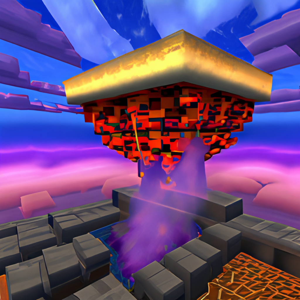 video game minecraft, crazy nether portal to another dimension sucking in air, colourful, square clouds