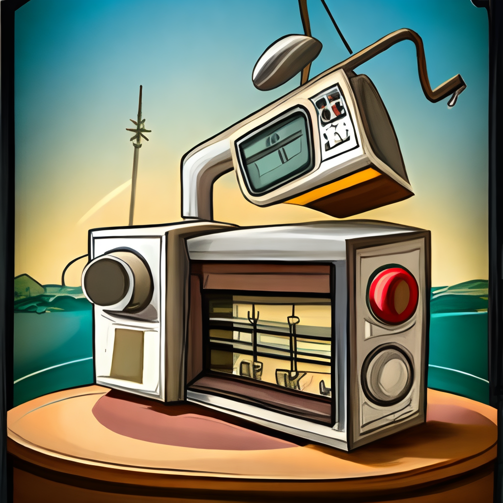 A cartoon of an old classic  cyberpunk radio 