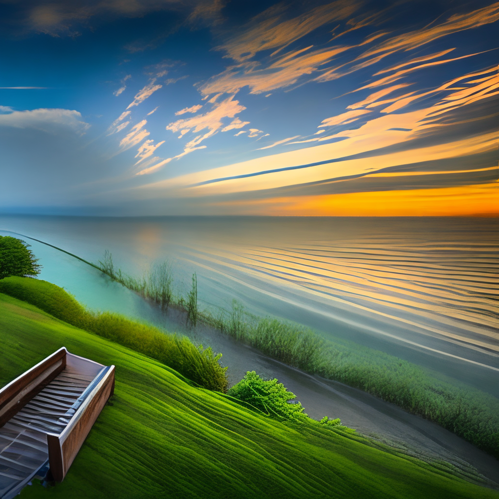 Beautiful prairie, sea, dusk

