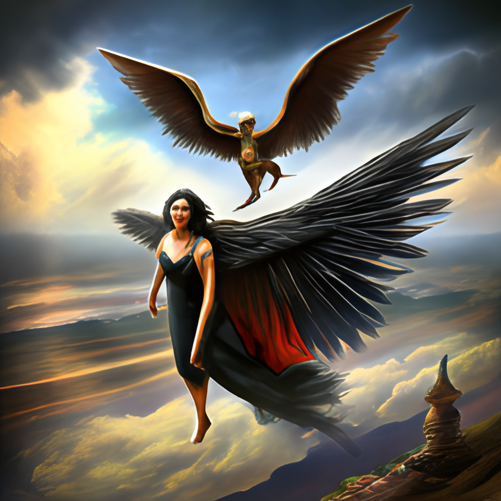 The Devils daughter called Jahi, Flying on dark raven, relying old persian mythology 