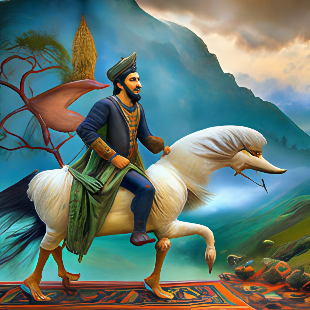 Bahram the god, rides a white raven, According to old persian mythology 