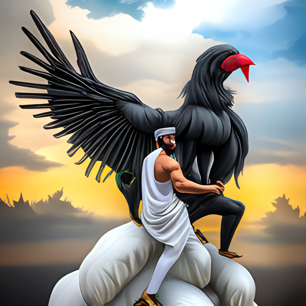 Bahram the god, rides a white gigantic raven, According to old persian mythology 