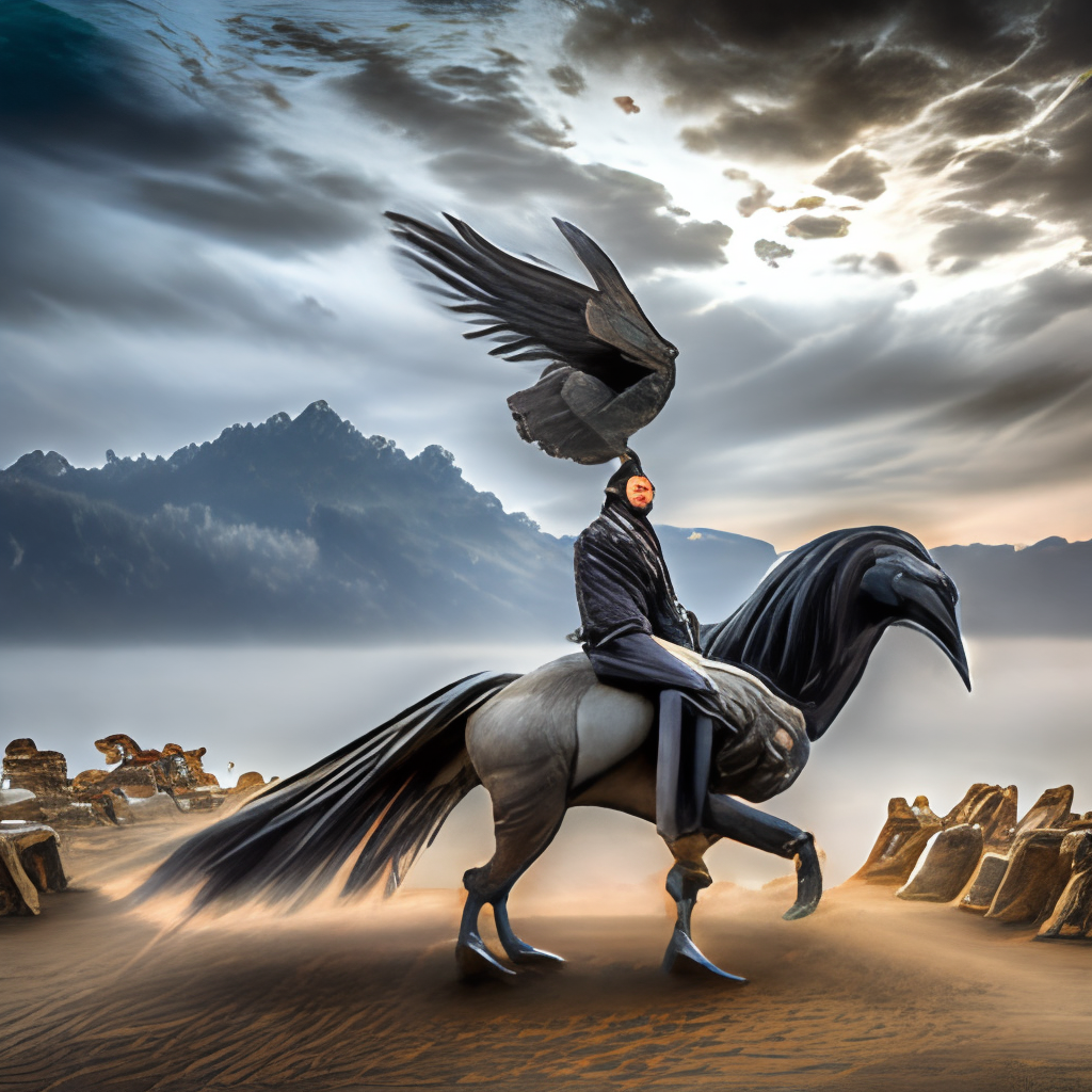 Rashnu on of the gods, rides a white gigantic raven, According to old persian mythology 