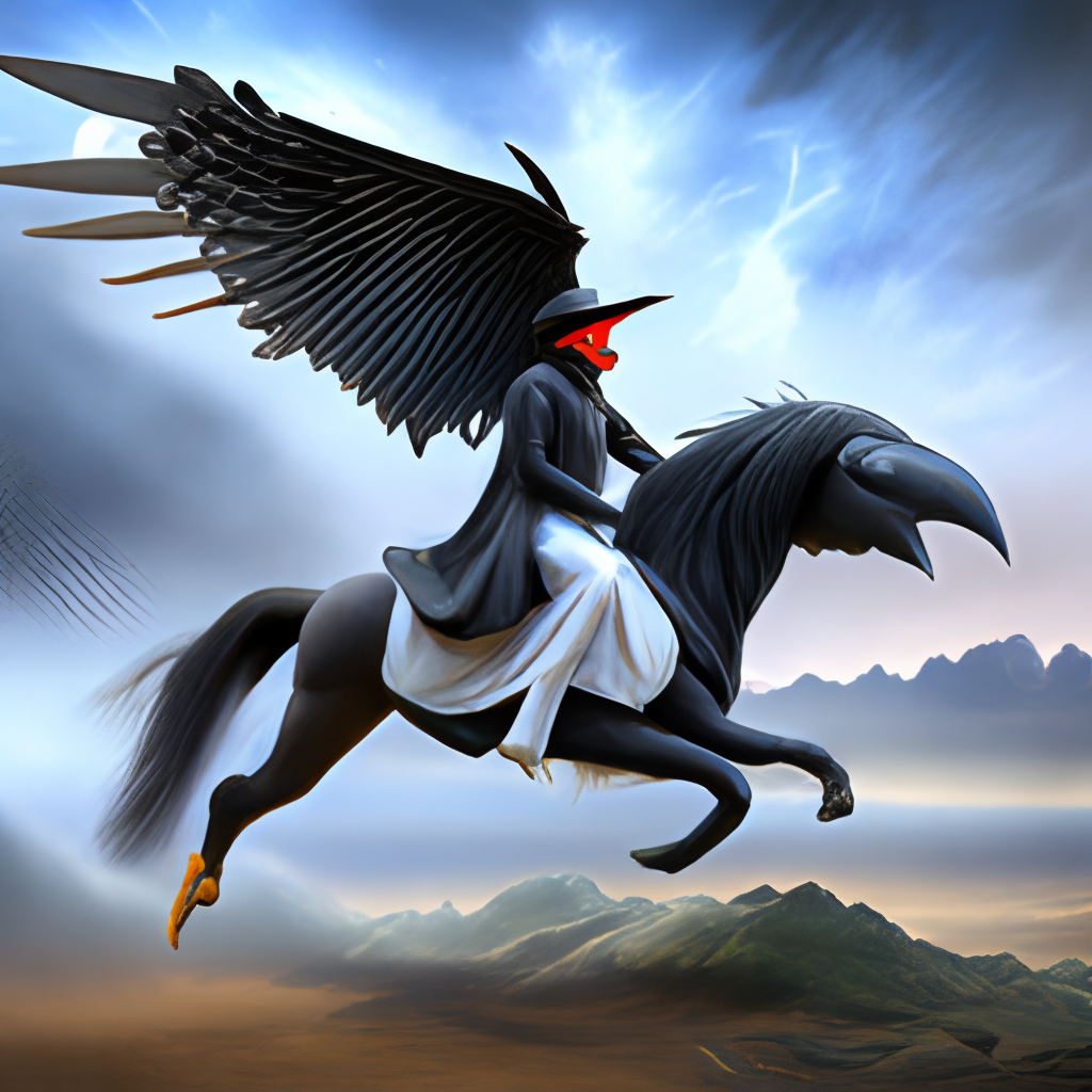 Rashnu on of the gods, rides a white gigantic raven, According to old persian mythology 