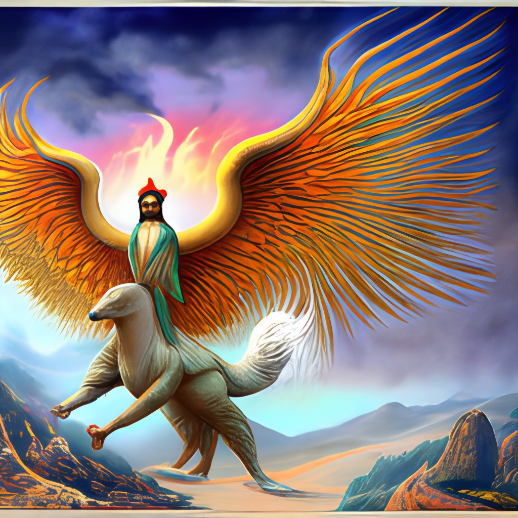 Rashnu on of the gods, rides a gigantic Phoenix , According to old persian mythology 