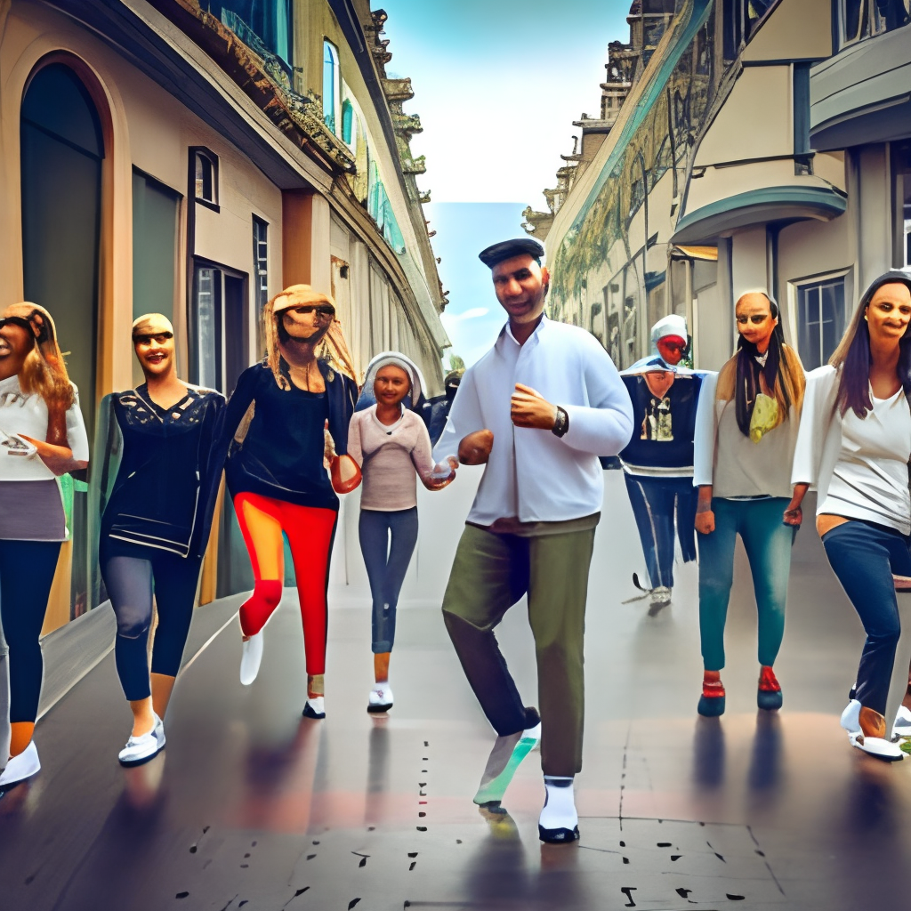 shows a diverse group of people walking on the streets of the city, with upbeat music playing in the background. They look excited and energetic, but also a bit uncertain.

Style really clean but hip hop ish