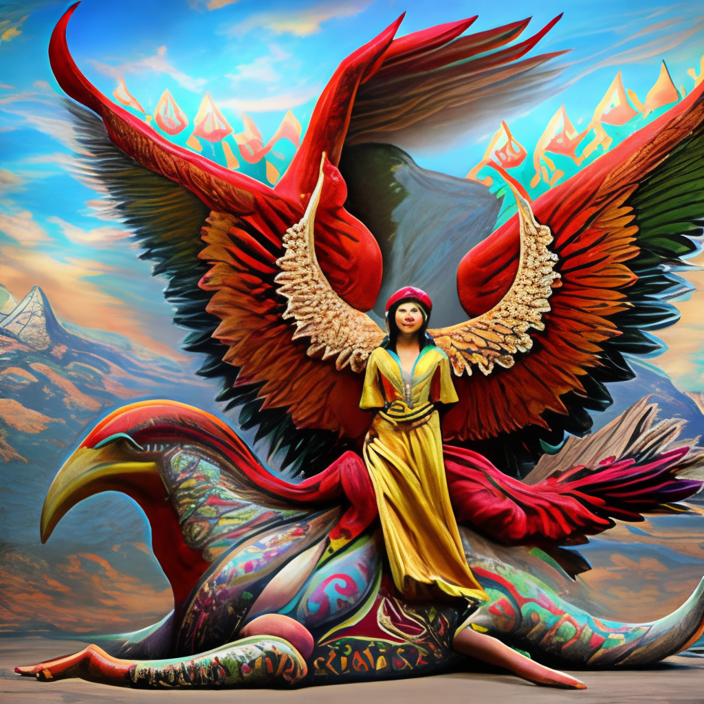 Mehr who is one of the gods, rides a gigantic Phoenix , According to old persian mythology 