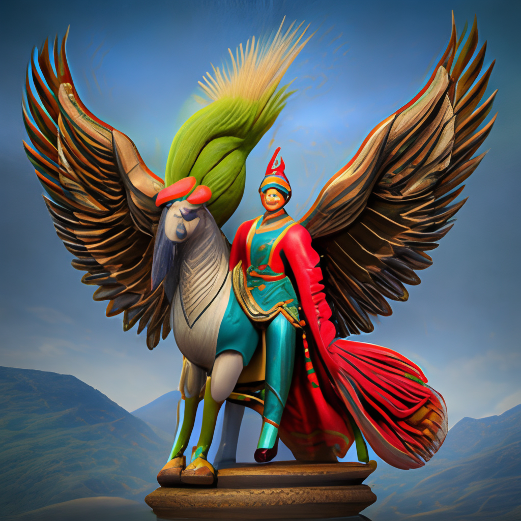 Amordad who is one of the godess, rides a gigantic Phoenix , According to old persian mythology 